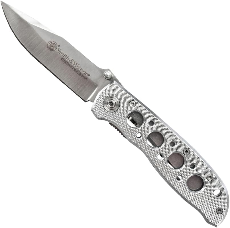 Smith & Wesson Extreme Ops Folding Knife - 7.3in Stainless Steel Blade & Aluminum Handle | Silver Finish