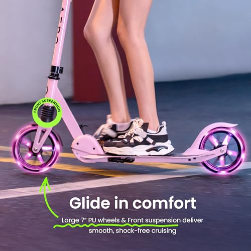 Big Wheel Kick Scooter for Kids 6-12 - A5 Pink with Lights