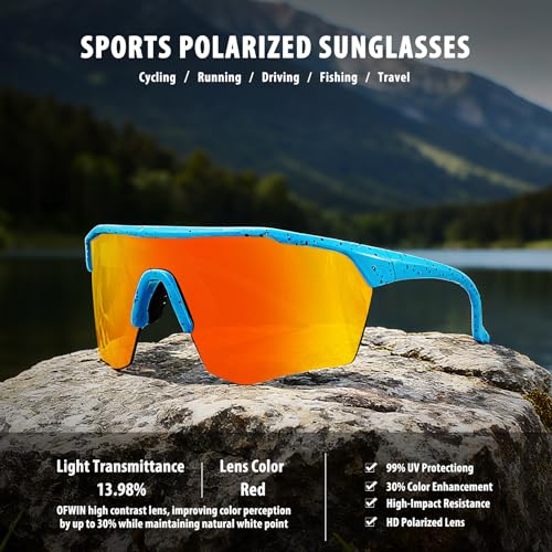 Kids Polarized Sports Sunglasses for Baseball Cycling - Blue/Red Mirror