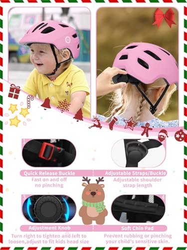 Toddler Bike Helmet - Adjustable Multi-Sport Safety Helmet - Pink, X-Small (18.11-20.08 inches)
