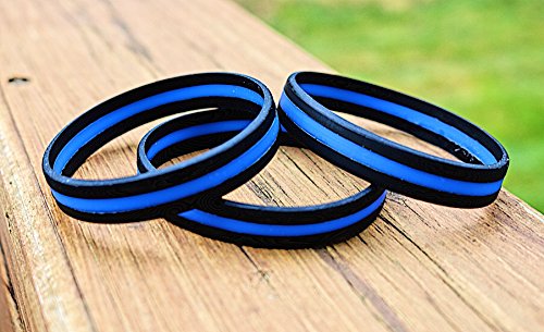 Thin Blue Line Police Support Silicone Wristband - 8"