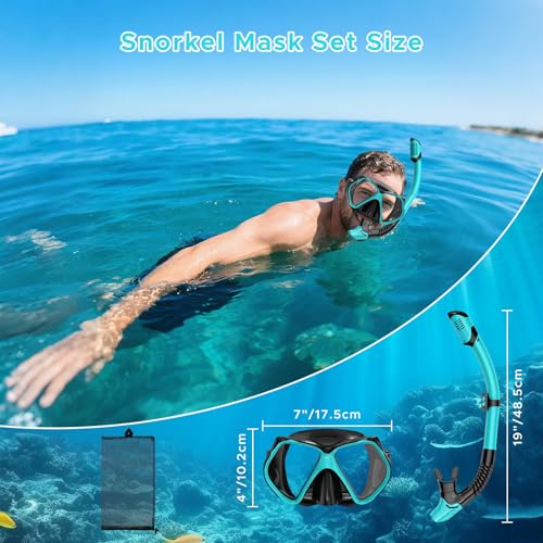 Jwintee Adult Snorkeling Set Gray+Green Dry Snorkel Mask Fins Travel Gear