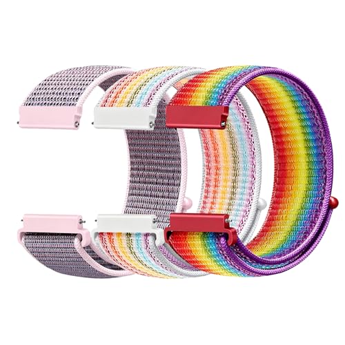 Nylon Watch Straps - 18mm, 20mm, 22mm - White Rainbow+Rainbow+Pink Sand