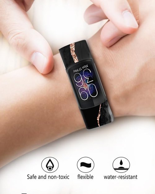 BOSPFJG Sport Bands Compatible with Charge 6 /Charge 5 for Women Men,Soft Waterproof Replacement Straps Wristbands for Charge Advanced Fitness Tracker(Abstract Black Gold Marble)