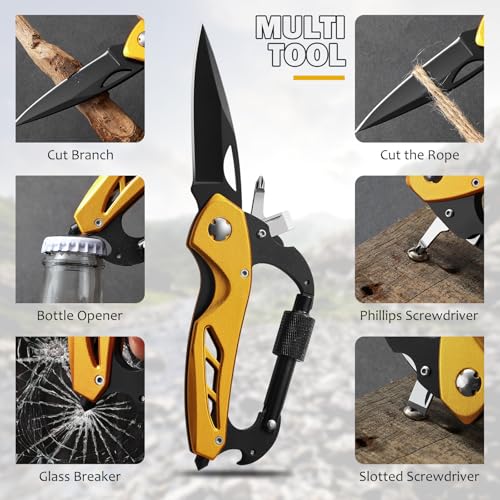 6-in-1 Carabiner Multitool with Folding Knife - Gold