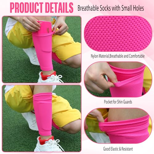 Kids Soccer Shin Guards with Sock Sleeves - Small Pink