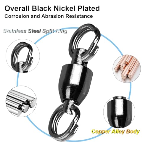 QISHUO Size 9 Saltwater Fishing Swivels 25pcs Stainless Steel Black Nickel 124lb