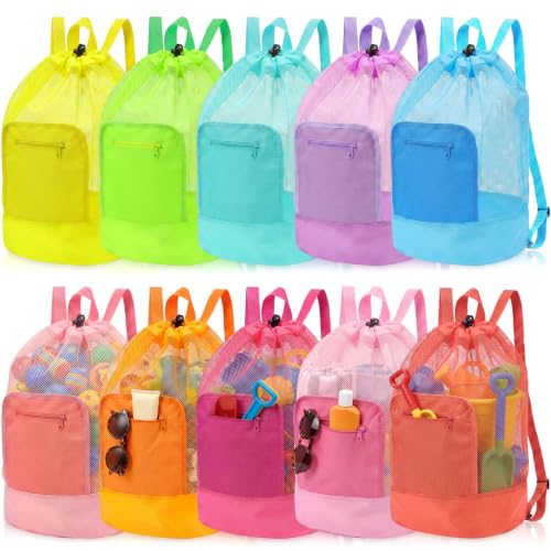 Kinlop 6 Pack Mesh Beach Bags Pastel Colors 18.5 x 9.45 Inches Sand Toy Organizers