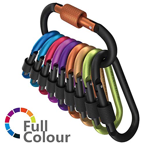 10 Pack Carabiner Clips with Screw Gate - Aluminum Hiking Clips