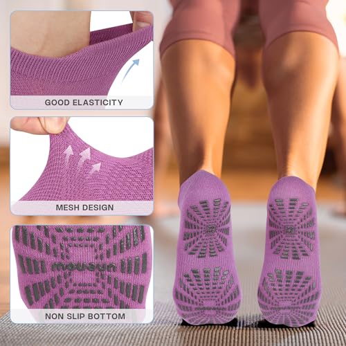 Non-Slip Pilates Socks with Grips for Yoga - 5 Pairs Dark Grey/Blue/Purple/Pink/Beige