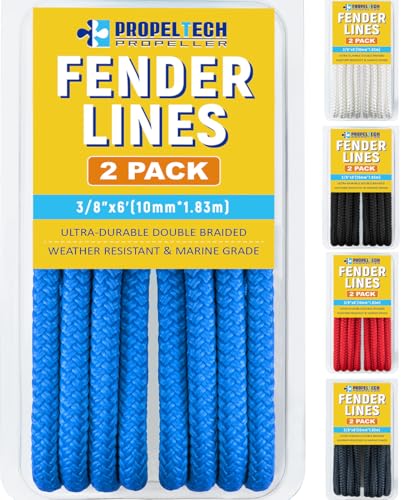 PropelTech Lake Blue 3/8" x 6ft Nylon Boat Fender Lines - Marine Dock Ropes