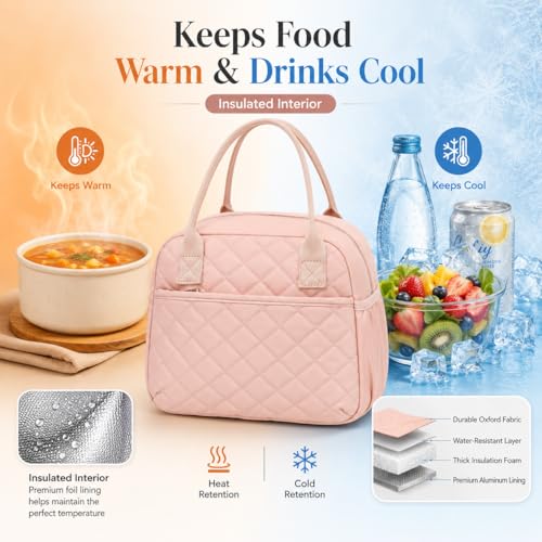 CAMTOP Insulated Lunch Bag for Women Men - Large Capacity, Leakproof Thermal Cooler, B-Pink, Medium