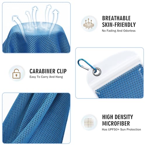 Cooling Towels for Neck and Face - 4 Pack Microfiber Set - Blue/Green/Pink/Gray