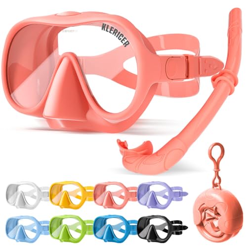 KLERICER Pink Snorkel Set for Adults - 180° Panoramic Anti-Fog Frameless Mask & Snorkel