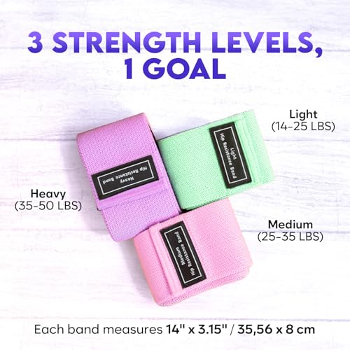 Wide Fabric Resistance Bands Set - 3 Strength Levels, Pink