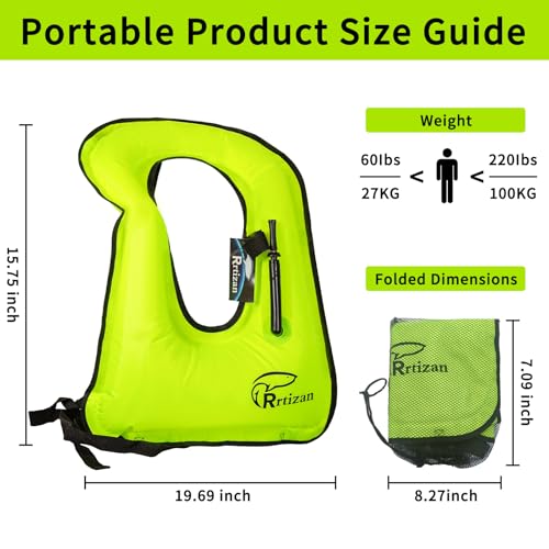 Inflatable Snorkel Vest for Adults - Green - 220 lbs Capacity