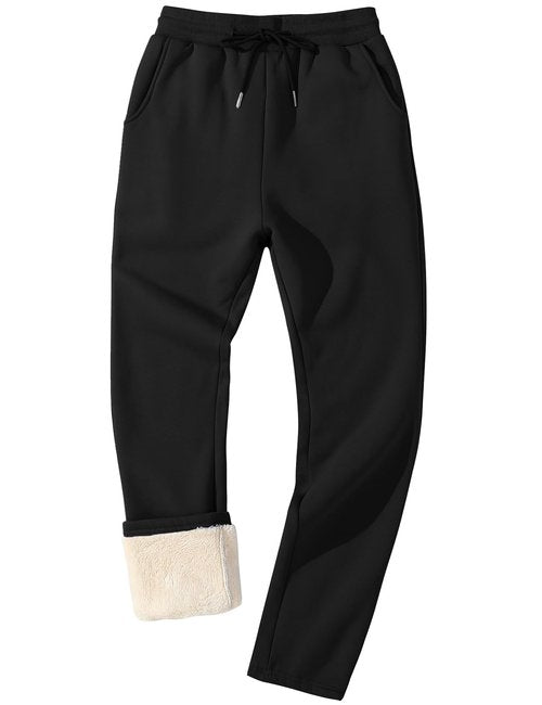 Flygo Men's Fleece Lined Sherpa Sweatpants Winter Warm Pants Open Bottom Jogger Sweat Lounge Athletic Pant Black 3XL