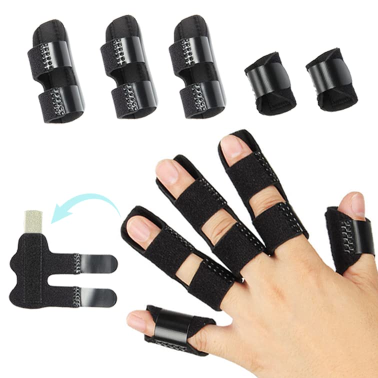 5 Pcs Finger Splint Brace for Pain Relief - Thumb & Finger Support - Black