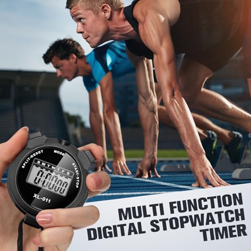 Digital Stopwatch Timer - 12 Pack with Lanyard, Waterproof, Black