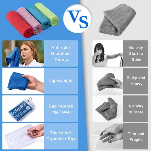 Cooling Towel 4-Pack - Soft Breathable Neck Wraps - Deep Blue/Grey/Black/Red