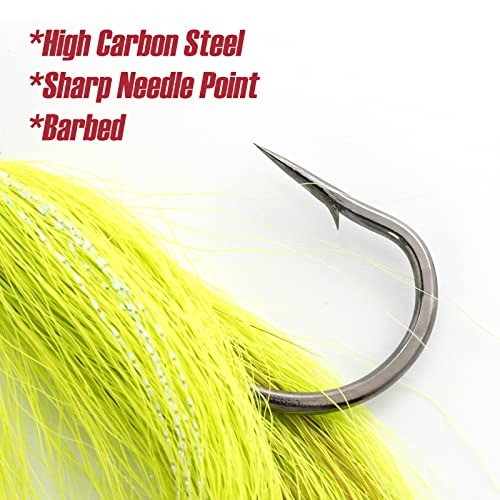 Dr.Fish 3 Pack Saltwater & Freshwater Bucktail Jig Lures - White, Chartreuse, Red & White, 1/4 oz