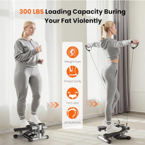 Mini Stair Stepper with Resistance Bands for Full Body Workout - Silver