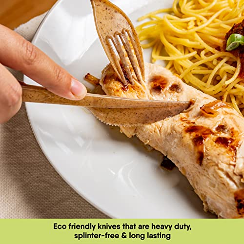 Brown 100 Pcs 6.7” Biodegradable Vegetable Fiber Disposable Knives - Heavy-Duty, Splinter-Free