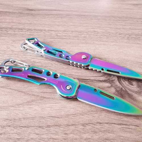 Multicolored Titanium Pocket Knife Set - 2 Pack with Key Ring
