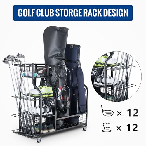 Golf Bag Storage Organizer for Garage - Holds 2 Golf Bags