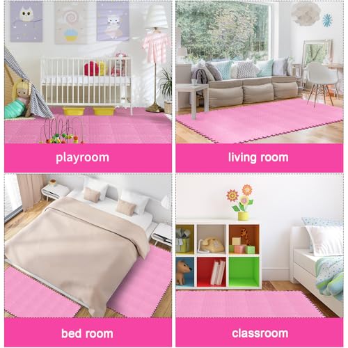 Shihanee 16 Foam Floor Interlocking Tiles 11.8 x 11.8 Inch Light Pink – 48x48in Puzzle Mats