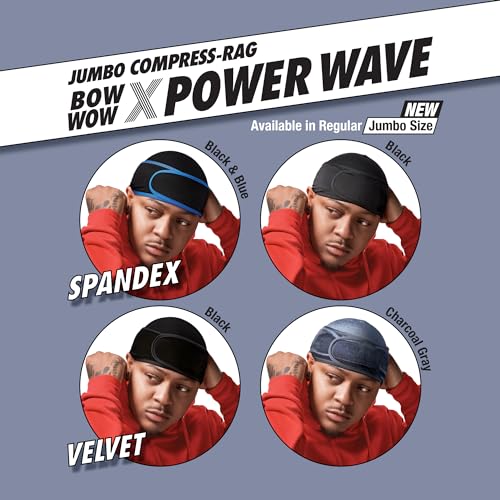360 Wave Compression Durag - Adjustable Hook-and-Loop Cap - Jumbo Spandex - Black/Blue
