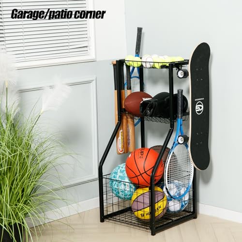 Sports Equipment Organizer with Ball Storage Rack - Garage Organizer