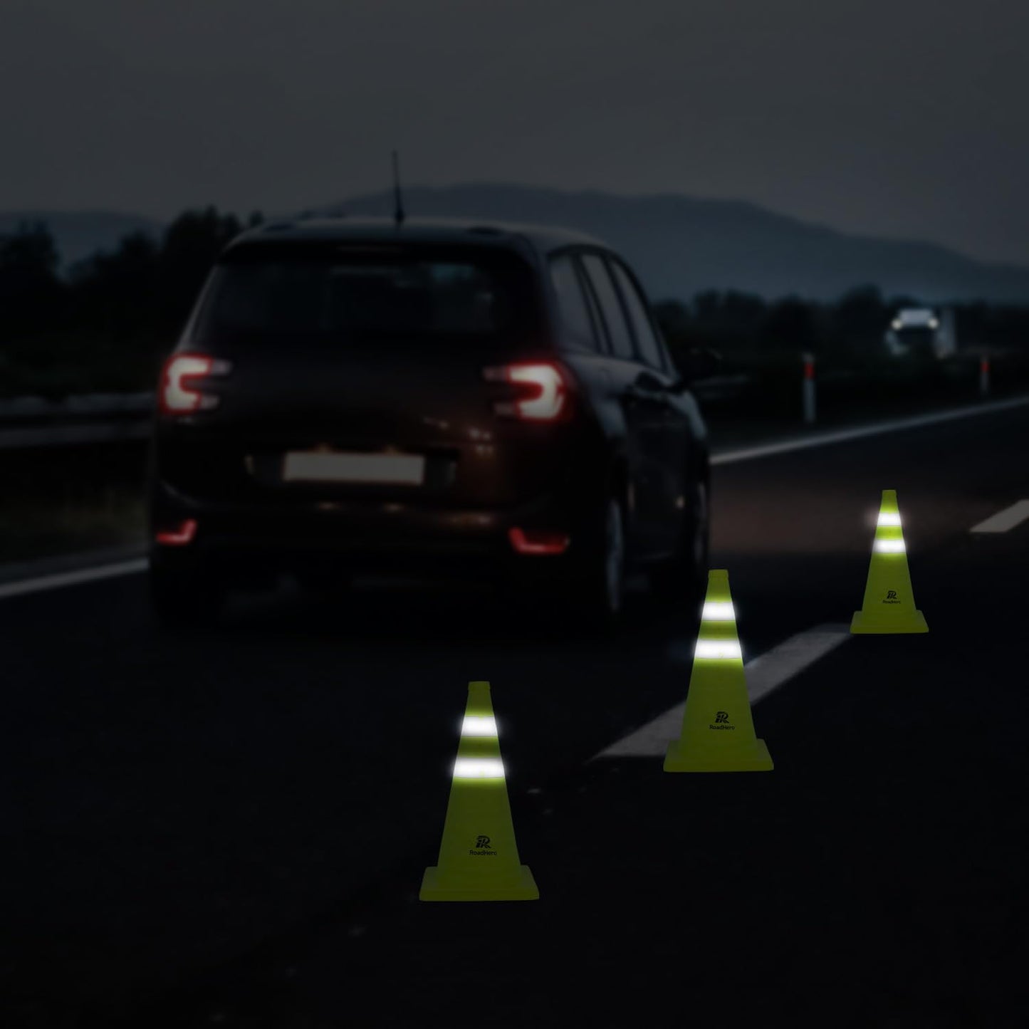 RoadHero 18 Inch 2 Pack Collapsible Traffic Safety Cones, Lime Green Pop-up Cones with Reflective Collar for Road Safety, Driving Training, Parking Lots