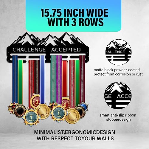 Challenge Accepted Marathon Medal Hanger Display Rack Wall Mount for Over 50 Medals