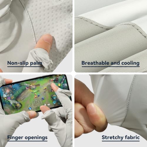 UPF 50+ UV Protection Gloves - Ice Silk Cooling Touchscreen - Gray-White
