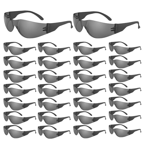 WFEANG Safety Glasses - Safety Sunglasses for Men & Women with ANSI Z87.1, Scratch & Impact Resistant Protective Eyewear for Work, Construction, Lab, Shooting (30-Pack Smoke)