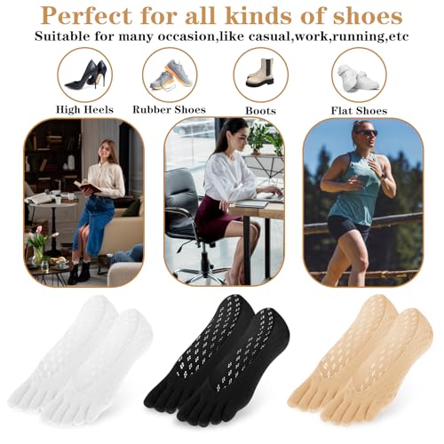 6 Pcs Alignment Toe Socks - No Show Low Cut Five Finger - Black, White, Skin Tone
