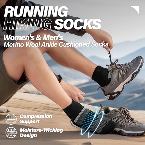 Anlisim Merino Wool Ankle Running Hiking Socks - Large Black Mixed Pack