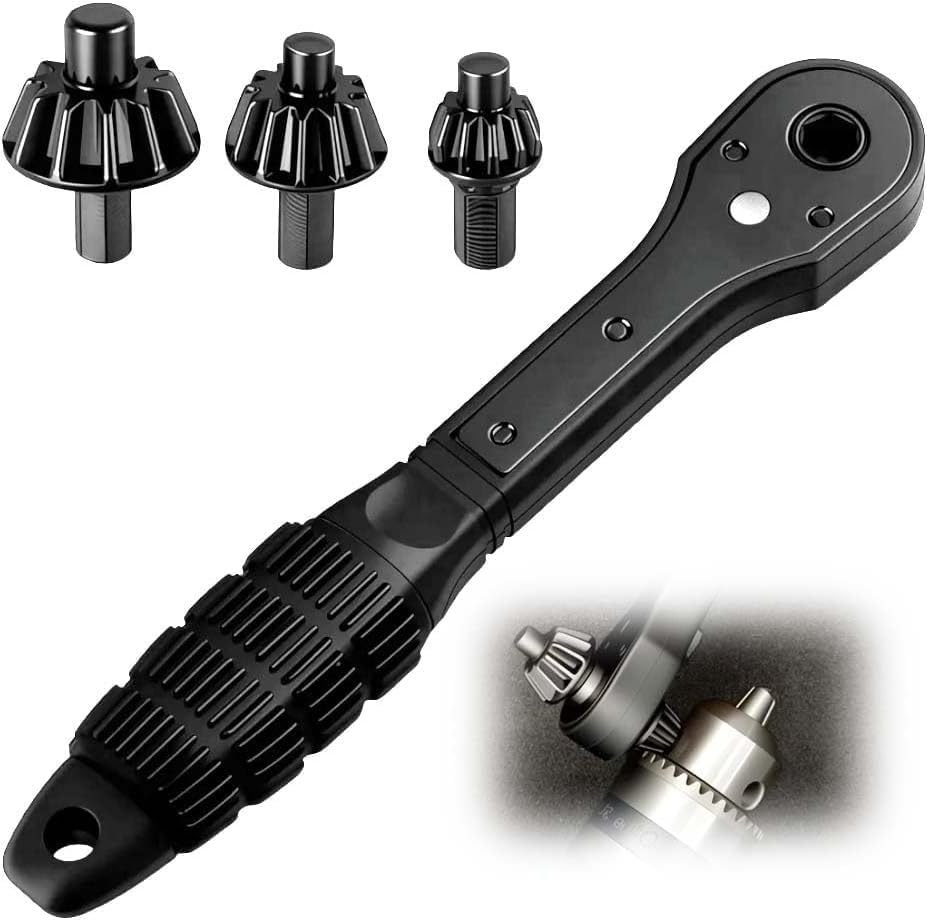 Zeamyhy 3 in 1 Drill Chuck Ratchet Wrench, Drill Press Chuck Key, Replacement Tool for Electric Drills & Power Tools with Extended Arm for Added Torque (All Size)