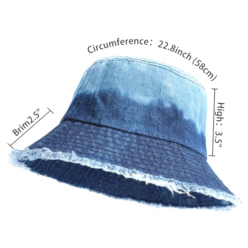 WOWOGO Denim Bucket Hat for Women & Men - Large Summer Beach Cap, Blue Deep