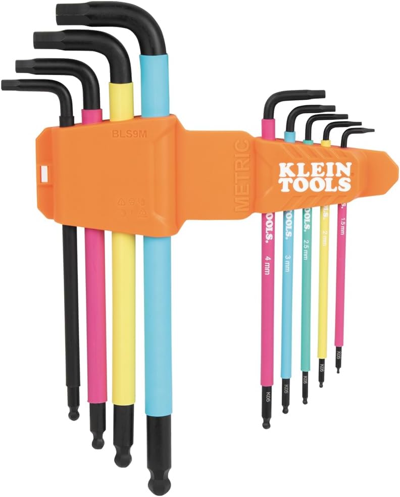 Klein Tools 18-Piece Hex Key Wrench Set - Color Coded, SAE & Metric, Long Arm & Ball End
