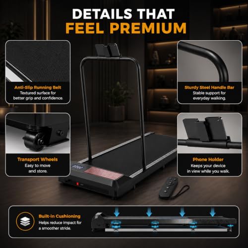 Walking Pad Treadmill with Handle Bar - 8% Incline, Red