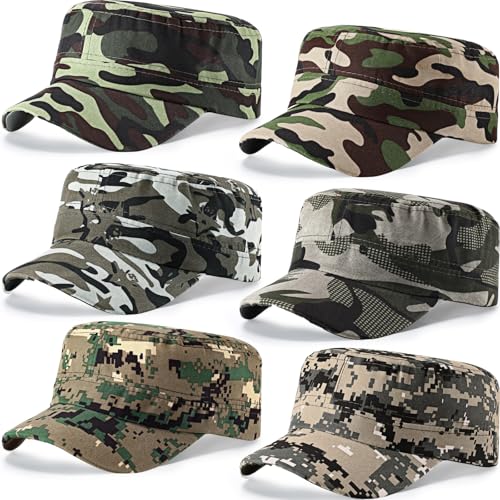 6 Pcs Cadet Cap Military Hat for Men Women Adjustable - Camouflage Variants