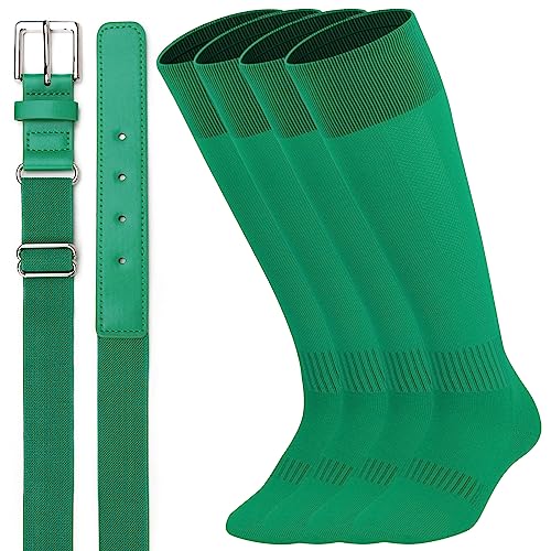UnFader Youth & Adult Baseball Socks and Belt Set - Medium / Kelly Green (2 Pairs + 1 Belt)