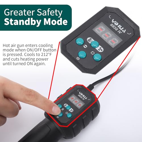 YIHUA 8858 IV Multi-Purpose Heat Gun for Crafting, Electronics Soldering, DIY, Shrink Tubing and Wrap, Torch Marker and Paste, Epoxy Resin with Temperature and Air Volume Control Function, 3 Nozzles