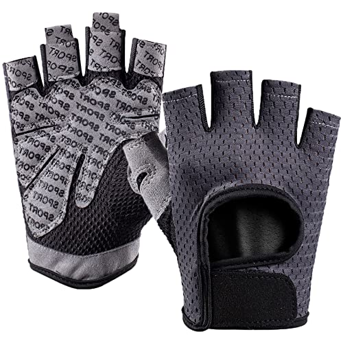 Breathable Gym Workout Gloves for Weight Lifting - Fingerless Medium Grey