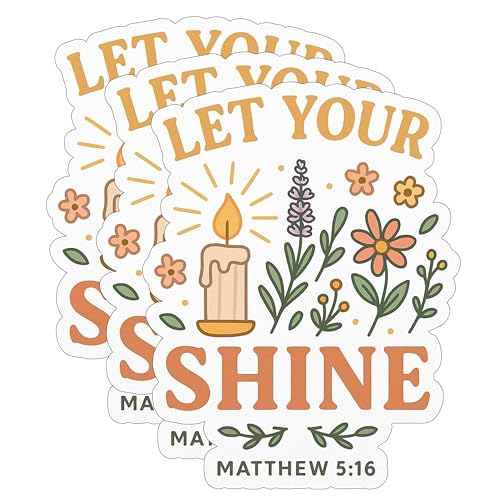 3pcs ¡°Let Your Light Shine¡± Stickers ? Matthew 5:16 ? 3x3in Christian Bible Verse Vinyl Decals ? Waterproof Floral Candle Design for Journals, Laptops, Water Bottles