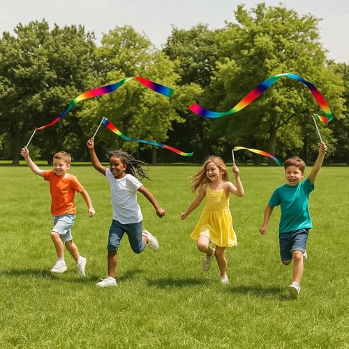 2 Pack Rainbow Gymnastics Ribbons - 78.7” Dance Streamers