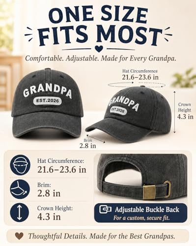 Grandpa Est 2026 Baseball Cap - Adjustable Washed Cotton - Black
