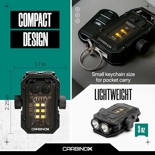 CARBINOX Rechargeable LED Mini Flashlight with COB Light & Red-Blue Warning